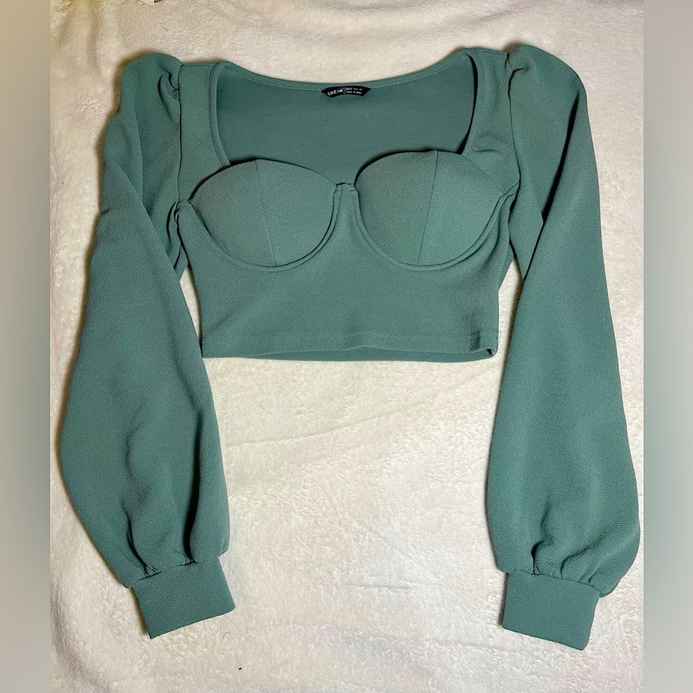 Teal Cropped Long Sleeve Made By Shein